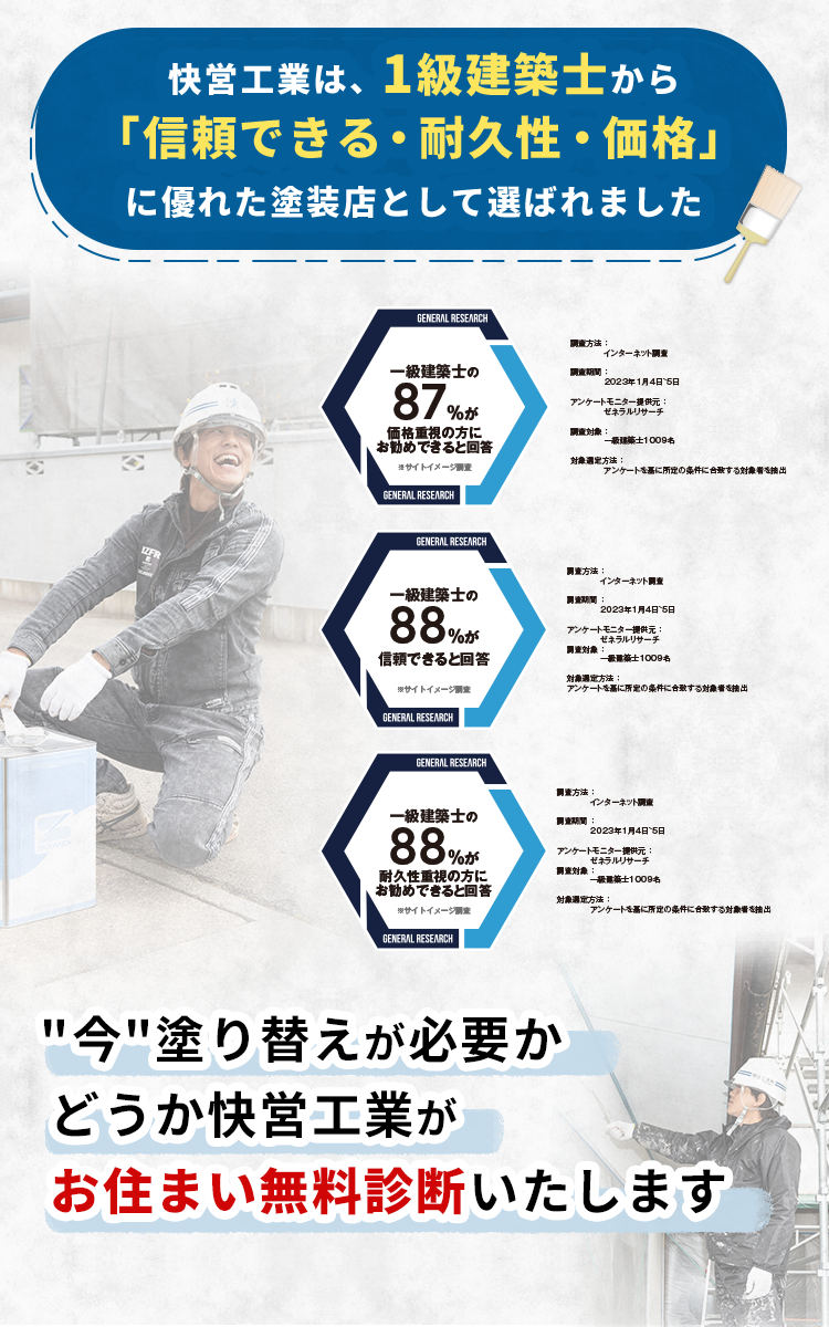 "今"塗り替えが必要かどうか快営工業がお住まい無料診断いたします